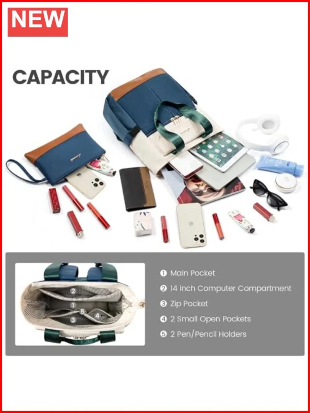 Convertible Small Backpack Purse for Women, 2pcs Set, Laptop Daypack, Water